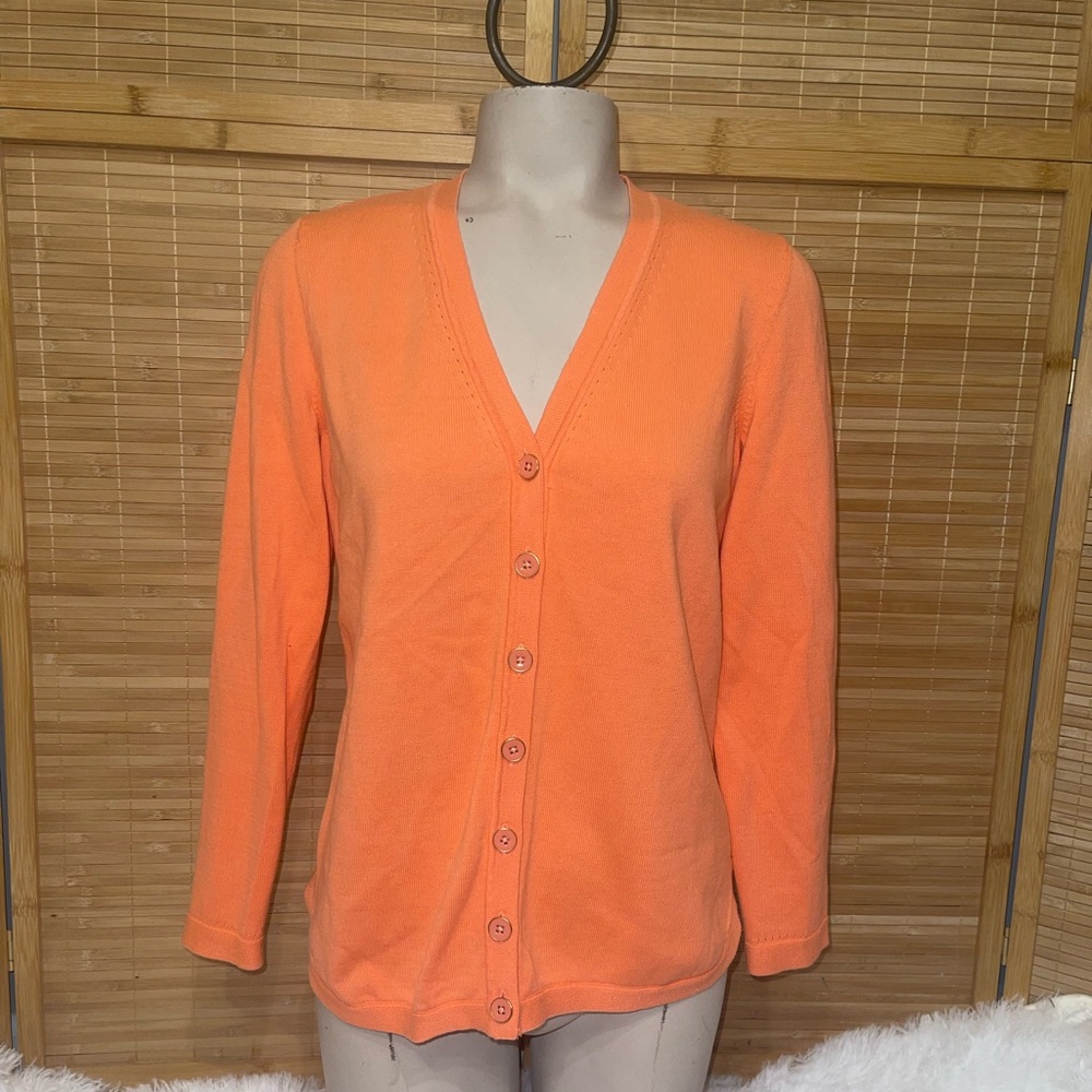 Talbots orange v-neck button down cardigan woman’s small PETITE EUC